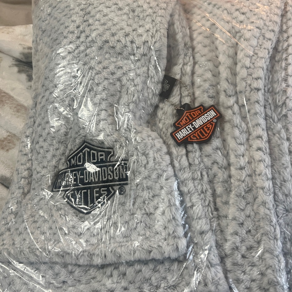 Authentic Harley Davidson fleece blanket.